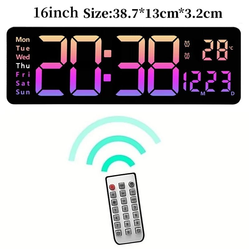 "Large Digital LED Wall Clock – Temperature, Date & Week Display, Dual Alarms, Remote Control, Power - Off Memory, Wall - Mounted & Table Clock" ✅ - RELUX.STORE