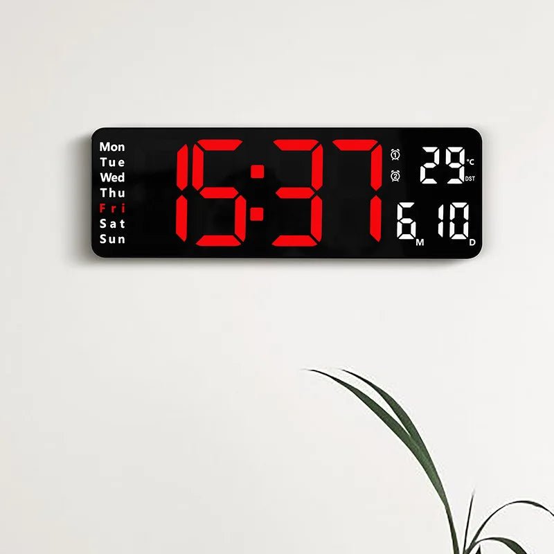 "Large Digital LED Wall Clock – Temperature, Date & Week Display, Dual Alarms, Remote Control, Power - Off Memory, Wall - Mounted & Table Clock" ✅ - RELUX.STORE