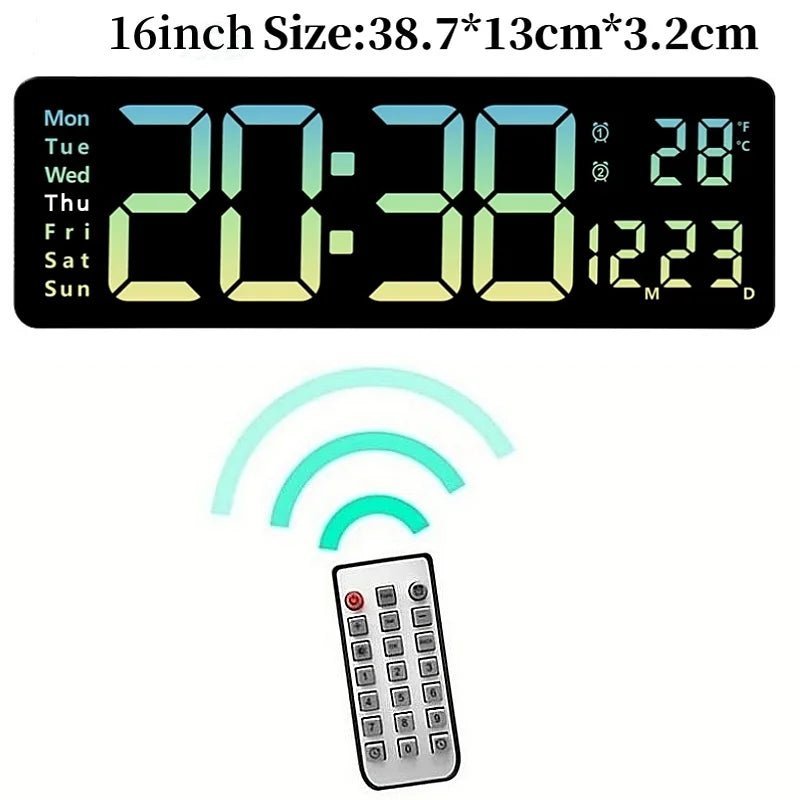 "Large Digital LED Wall Clock – Temperature, Date & Week Display, Dual Alarms, Remote Control, Power - Off Memory, Wall - Mounted & Table Clock" ✅ - RELUX.STORE