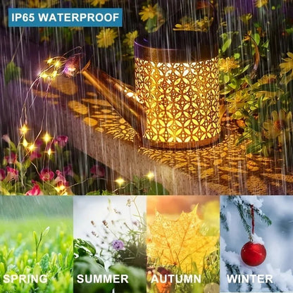 "Large Retro Solar Watering Can Lantern with LED Fairy String Lights – Outdoor Waterproof Hanging Metal Shower Light for Garden & Patio Decoration" - RELUX.STORE