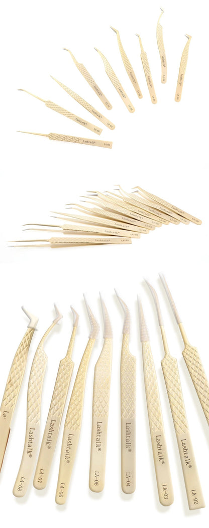 Lashtalk Precision Fiber Tip Tweezer Eyelash Extensions Diamond Grip Anti - Slip Premium Gold Stainless Steel Makeup From Nagaraku - RELUX.STORE