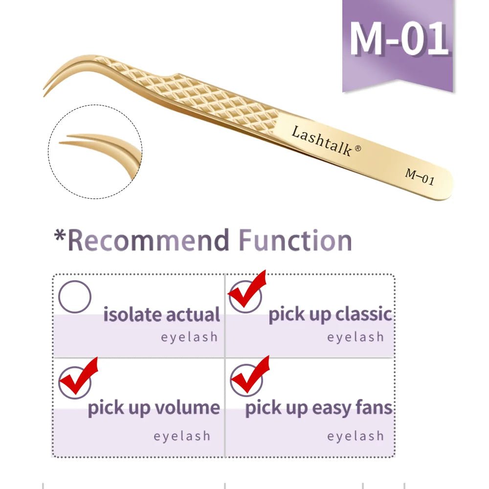 Lashtalk Precision Fiber Tip Tweezer Eyelash Extensions Diamond Grip Anti - Slip Premium Gold Stainless Steel Makeup From Nagaraku - RELUX.STORE