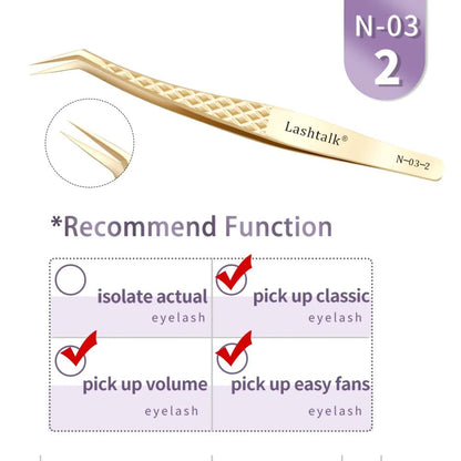 Lashtalk Precision Fiber Tip Tweezer Eyelash Extensions Diamond Grip Anti - Slip Premium Gold Stainless Steel Makeup From Nagaraku - RELUX.STORE