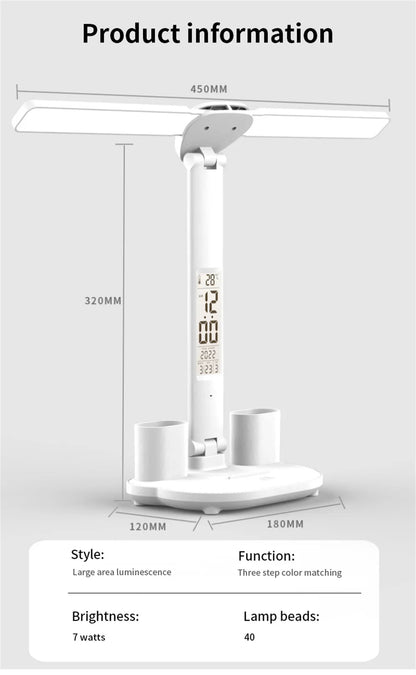 "LED Desk Lamp – USB Dimmable Touch Foldable Table Lamp with Calendar, Temperature, Clock & Night Light for Study & Reading" - RELUX.STORE