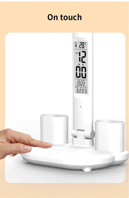 "LED Desk Lamp – USB Dimmable Touch Foldable Table Lamp with Calendar, Temperature, Clock & Night Light for Study & Reading" - RELUX.STORE