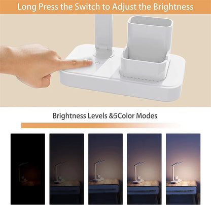 "LED Desk Lamp – USB Dimmable Touch Foldable Table Lamp with Calendar, Temperature, Clock & Night Light for Study & Reading" - RELUX.STORE