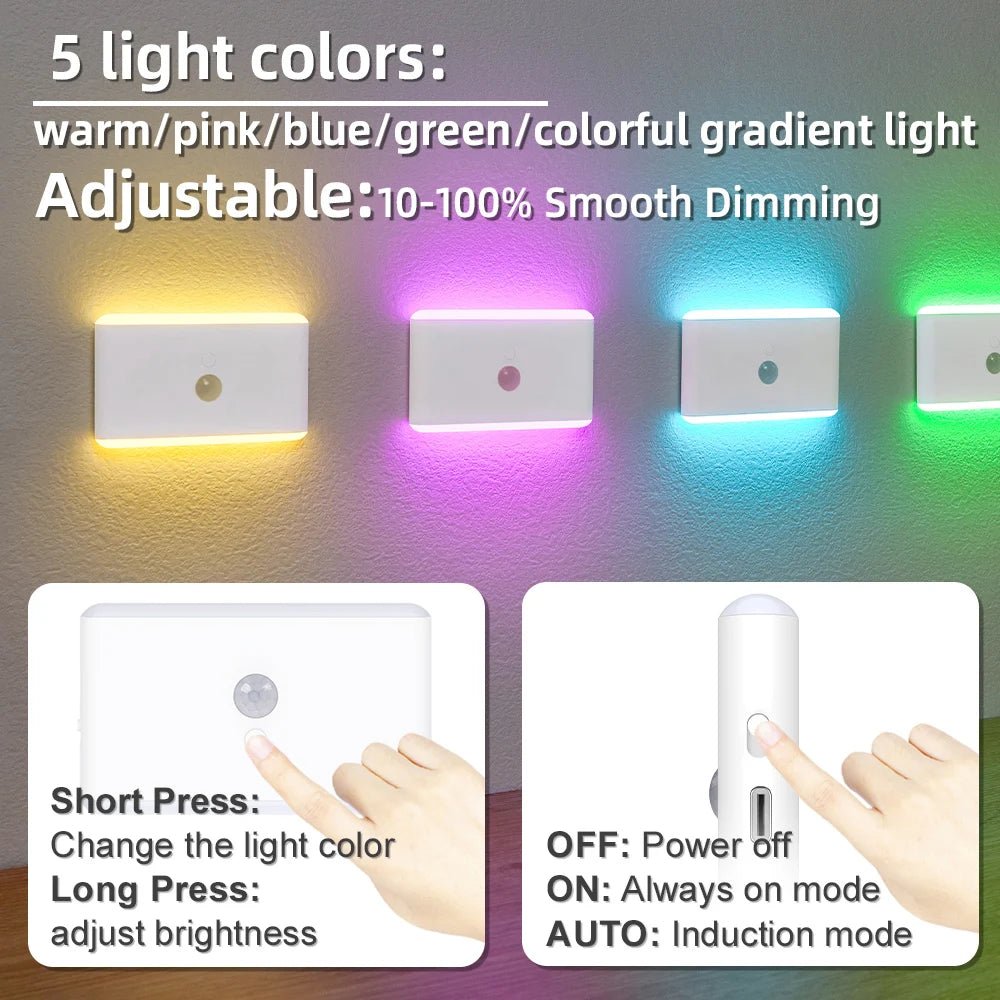 "LED Motion Sensor Night Light – Rechargeable Dimmable Stair Lamp with 3 Lighting Modes | Battery - Powered Indoor Light for Bedroom, Cabinet, Hallway, Closet & Camping Decor" - RELUX.STORE