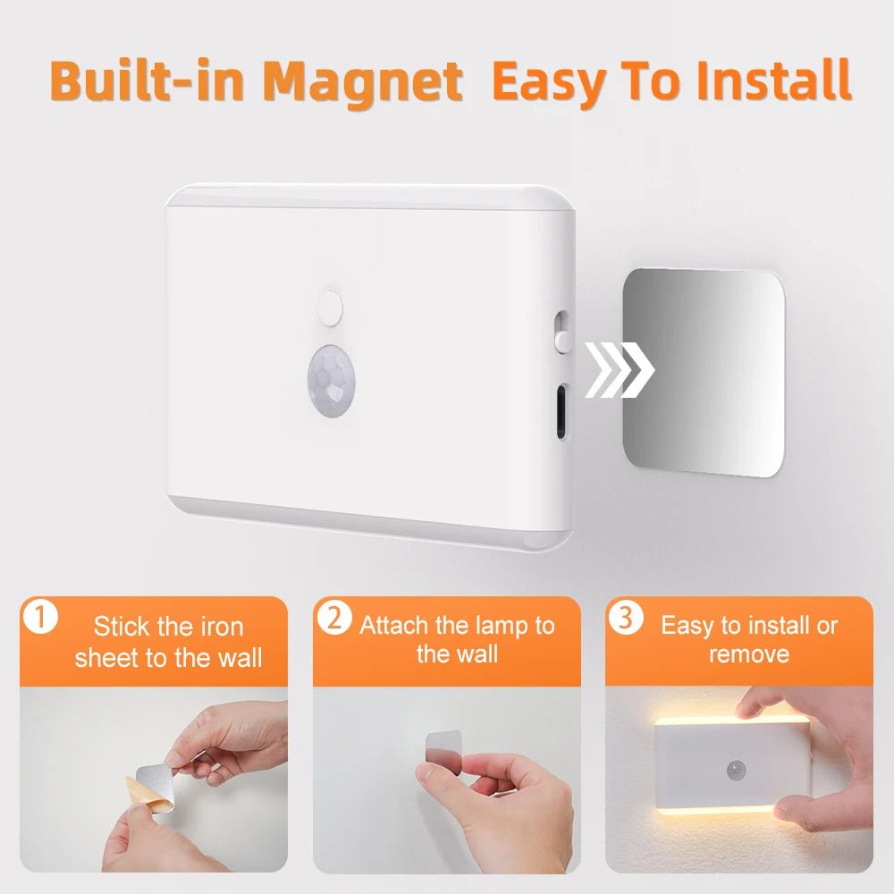 "LED Motion Sensor Night Light – Rechargeable Dimmable Stair Lamp with 3 Lighting Modes | Battery - Powered Indoor Light for Bedroom, Cabinet, Hallway, Closet & Camping Decor" - RELUX.STORE