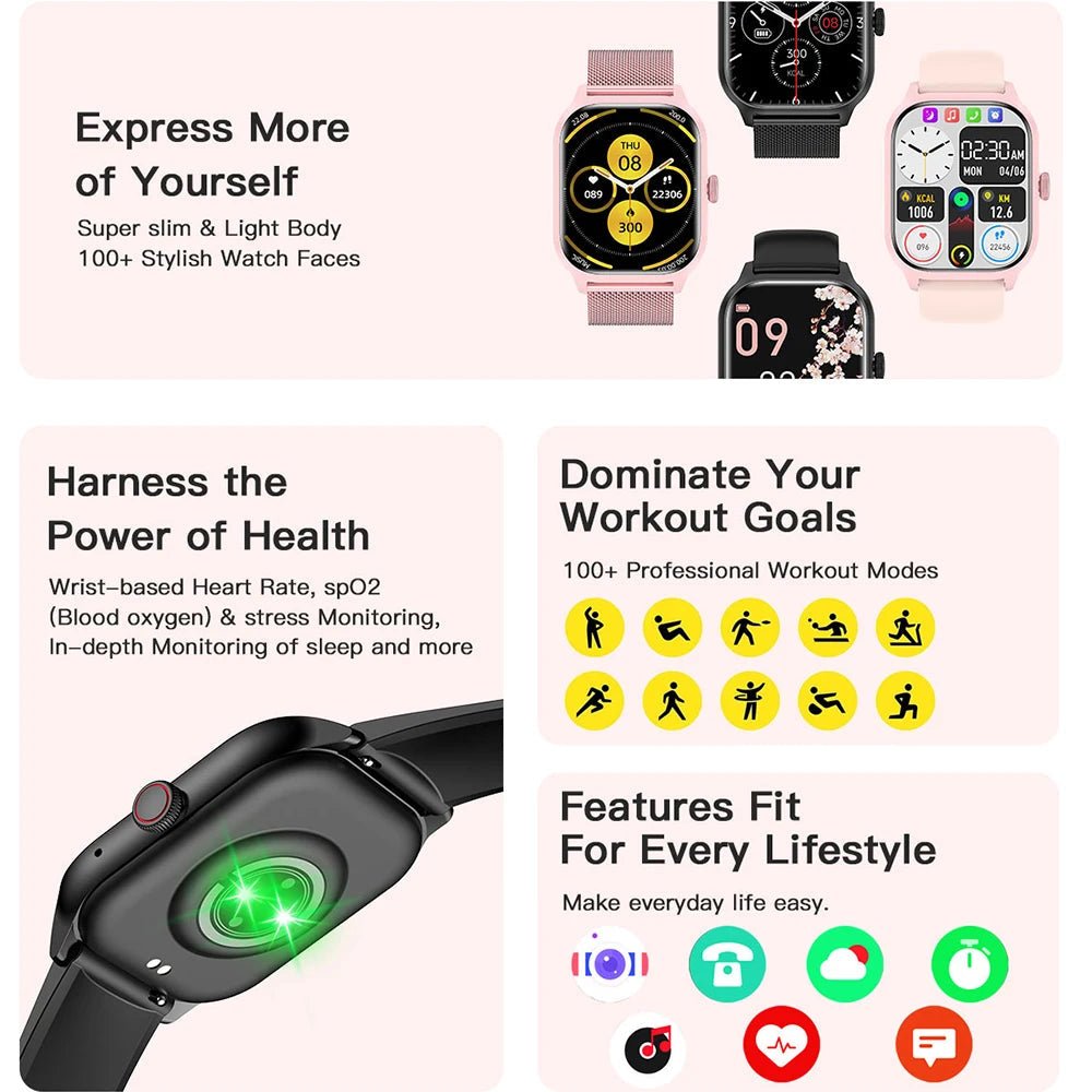 LEMFO LT10 Smart Watch 2024 Android Gift Bluetooth Call Smartwatch 2024 Touch Dial Music Fitness Tracker Sports Watches - RELUX.STORE