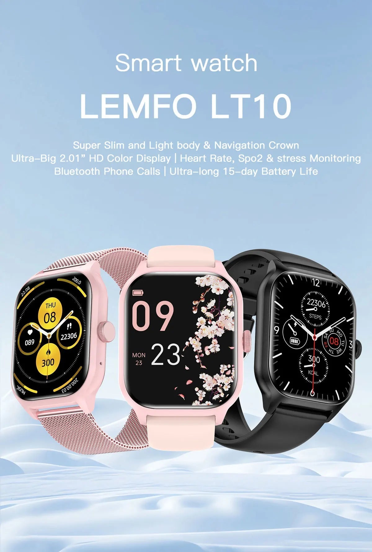 LEMFO LT10 Smart Watch 2024 Android Gift Bluetooth Call Smartwatch 2024 Touch Dial Music Fitness Tracker Sports Watches - RELUX.STORE