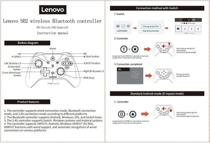 "Lenovo S02 Wireless Bluetooth Controller – Six - Axis Dual Vibration Gamepad for Nintendo Switch, PC, Android TV & iOS" - RELUX.STORE