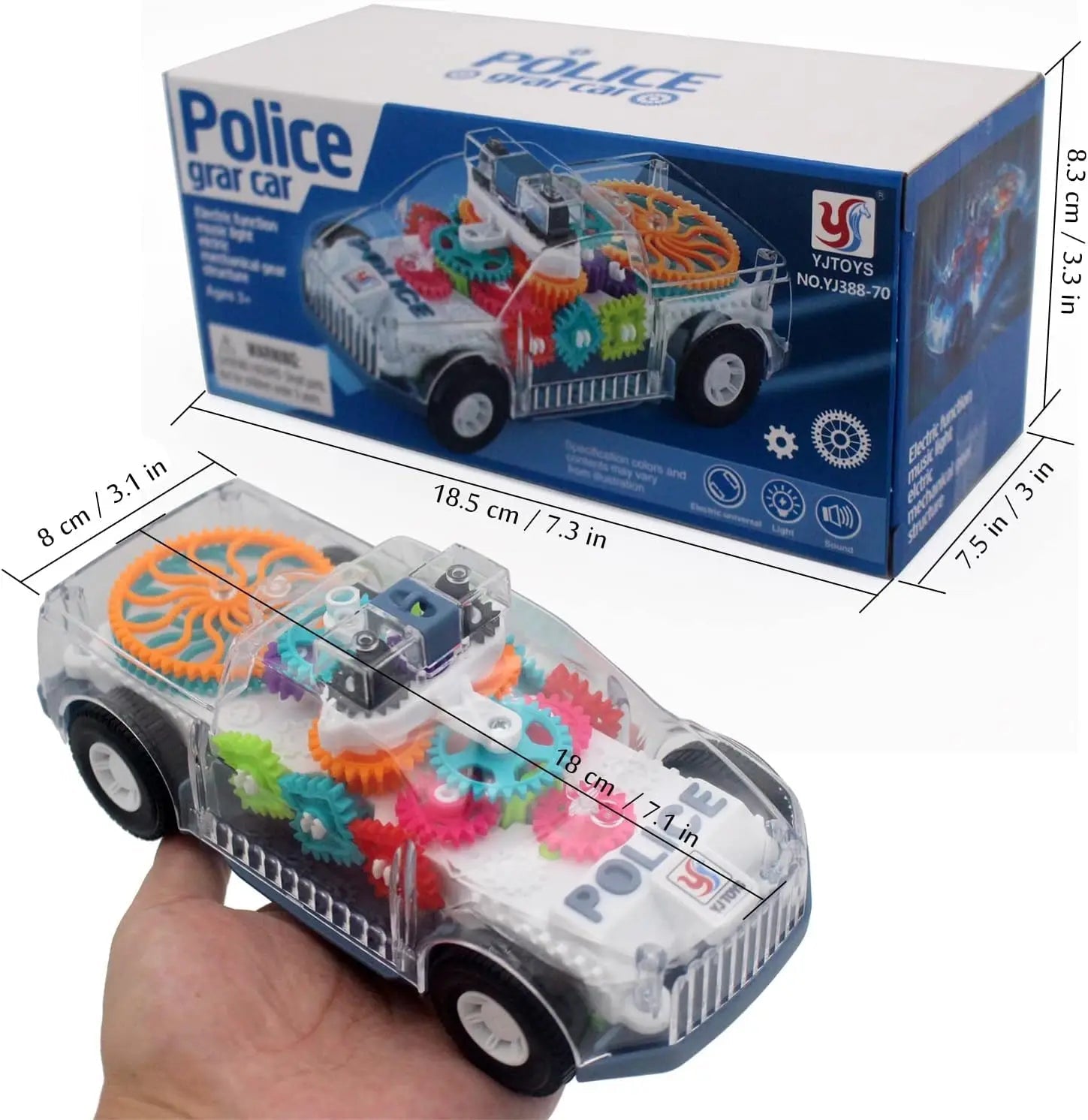“Light - Up Transparent Gears Police Car Toy – Bump & Go Musical LED Car for Kids, Educational Baby Toy for Boys & Girls” - RELUX.STORE