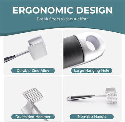 LMETJMA Meat Tenderizer Hammer with Comfortable - Grip Handle Zinc Alloy Meat Hammer Tenderizer Kitchen Meat Mallet Pounder JT329 - RELUX.STORE