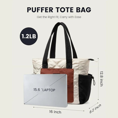 LOVEVOOK Tote Bag for Women, Puffer Bag and Work Bags with Zipper for Travel, Daily, School, Quilted Nurse Shoulder, 2pcs - RELUX.STORE