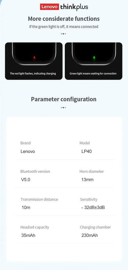 "LP40 New Bluetooth V5.0 Earphones – Lightweight, Anti - Sweat Wireless Headphones for Smartphones, Laptops & Computers" - RELUX.STORE
