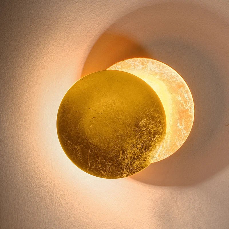 “Luxury Gold Copper LED Wall Sconce – Creative Moon Eclipse Round Aisle Light for Living Room, Corridor, Bedroom & Bedside Decor” - RELUX.STORE