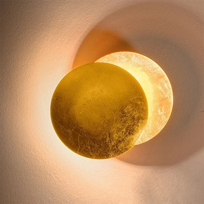 “Luxury Gold Copper LED Wall Sconce – Creative Moon Eclipse Round Aisle Light for Living Room, Corridor, Bedroom & Bedside Decor” - RELUX.STORE