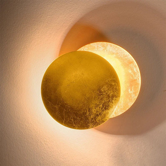 “Luxury Gold Copper LED Wall Sconce – Creative Moon Eclipse Round Aisle Light for Living Room, Corridor, Bedroom & Bedside Decor” - RELUX.STORE