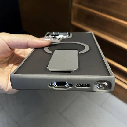 Luxury Magnetic Wireless Charger & Magsafe Case for Samsung Galaxy S25/S24/S23 Ultra/Plus/FE – Folding Stand Holder Matte Cover - RELUX.STORE