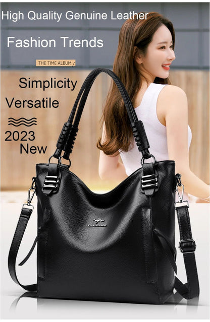 Luxury Soft Genuine Leather Handbag Fashion Women Shoulder Messenger Bag Solid Color Cowhide Tote Fashion Female Crossbody Sac - RELUX.STORE