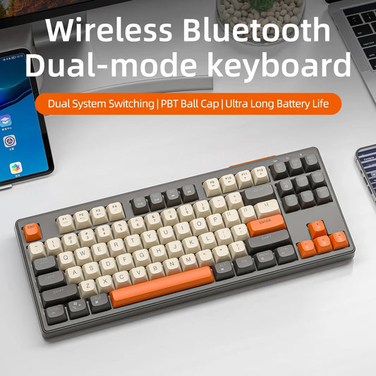 M87 Wireless Keyboard Gaming,87keys Dual Mode Bluetooth Keyboard with Rainbow - light RGB,PBT Ballcaps for Silent Office Gaming - RELUX.STORE