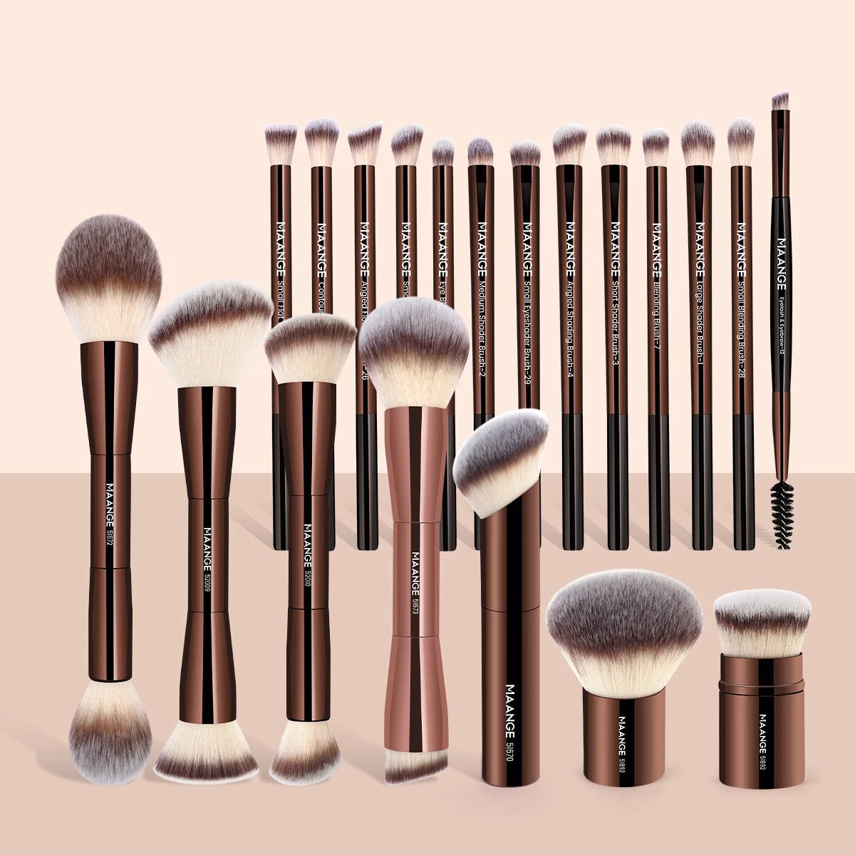 MAANGE 20pcs/set Pro Makeup Brushes Double Ended Foundation Concealers Blush Eye Shadows Brush for Liquid Cream Powder Blending - RELUX.STORE