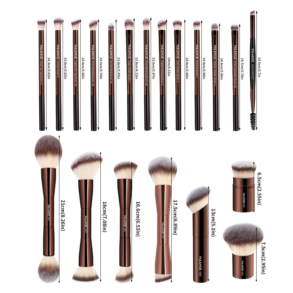 MAANGE 20pcs/set Pro Makeup Brushes Double Ended Foundation Concealers Blush Eye Shadows Brush for Liquid Cream Powder Blending - RELUX.STORE