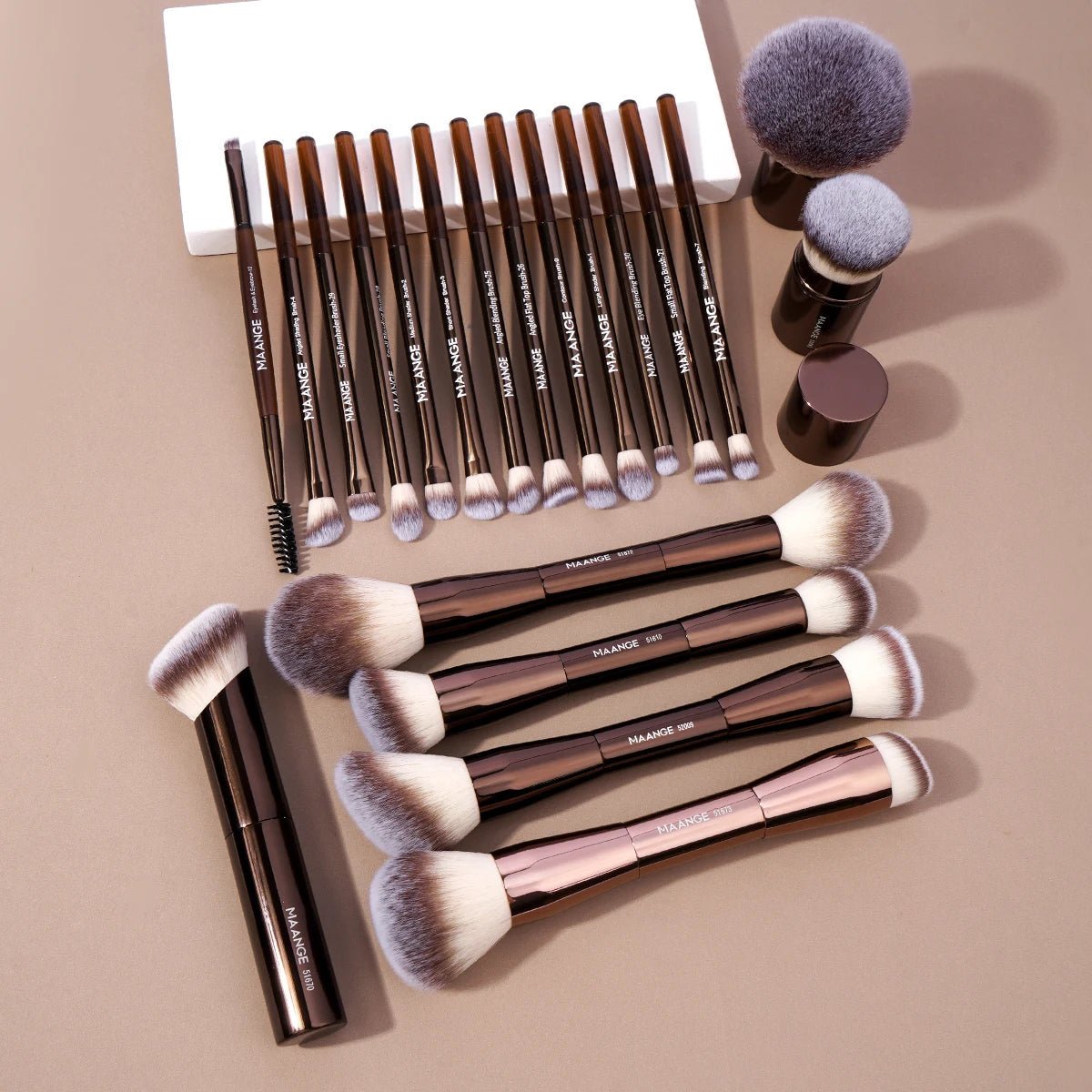 MAANGE 20pcs/set Pro Makeup Brushes Double Ended Foundation Concealers Blush Eye Shadows Brush for Liquid Cream Powder Blending - RELUX.STORE