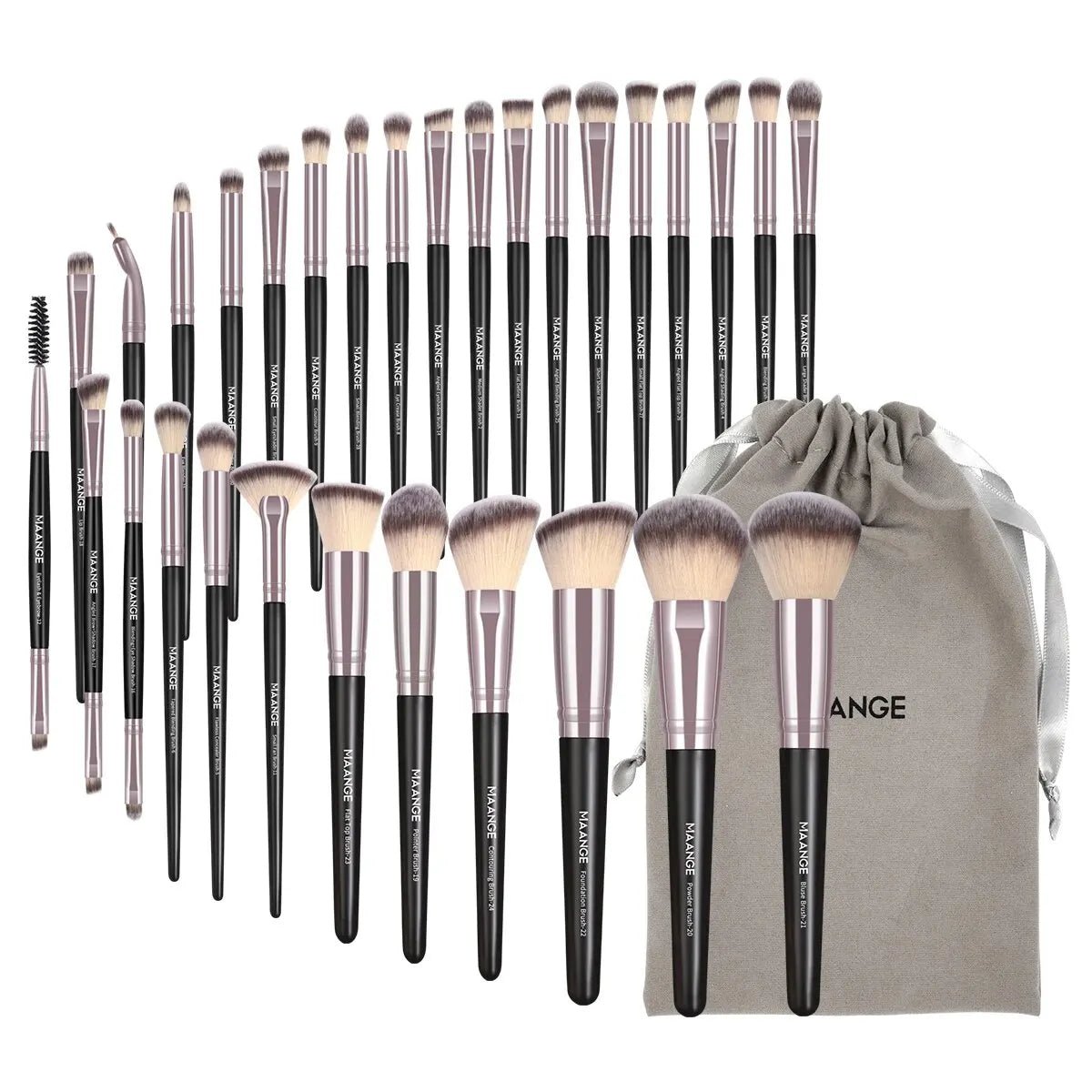 MAANGE 30pcs Professional Makeup Brush Set Foundation Concealers Eye Shadows Powder Blush Blending Brushes Beauty Tools with Bag - RELUX.STORE