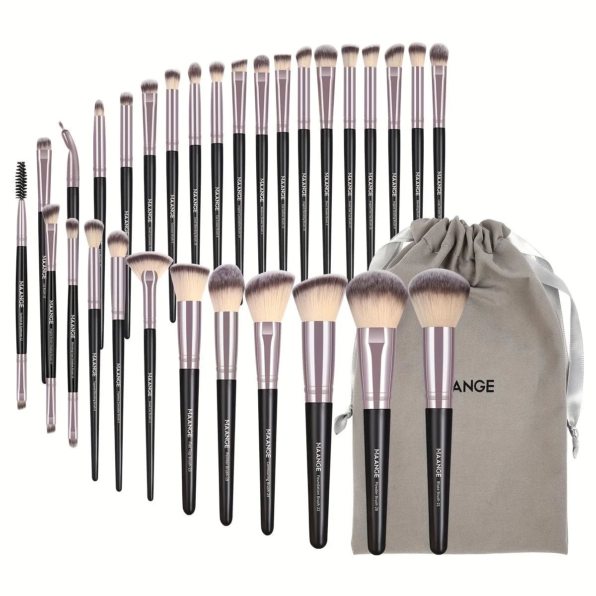 MAANGE 30pcs Professional Makeup Brush Set Foundation Concealers Eye Shadows Powder Blush Blending Brushes Beauty Tools with Bag - RELUX.STORE