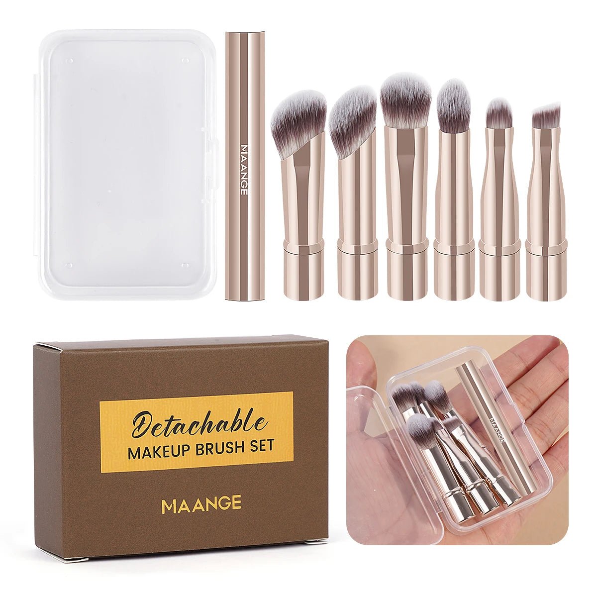 MAANGE Double Ended Makeup Brush Set Detachable Travel Contour Concealer Brush Set Eyeshadow Brush Face Cosmetic Tools with Box - RELUX.STORE