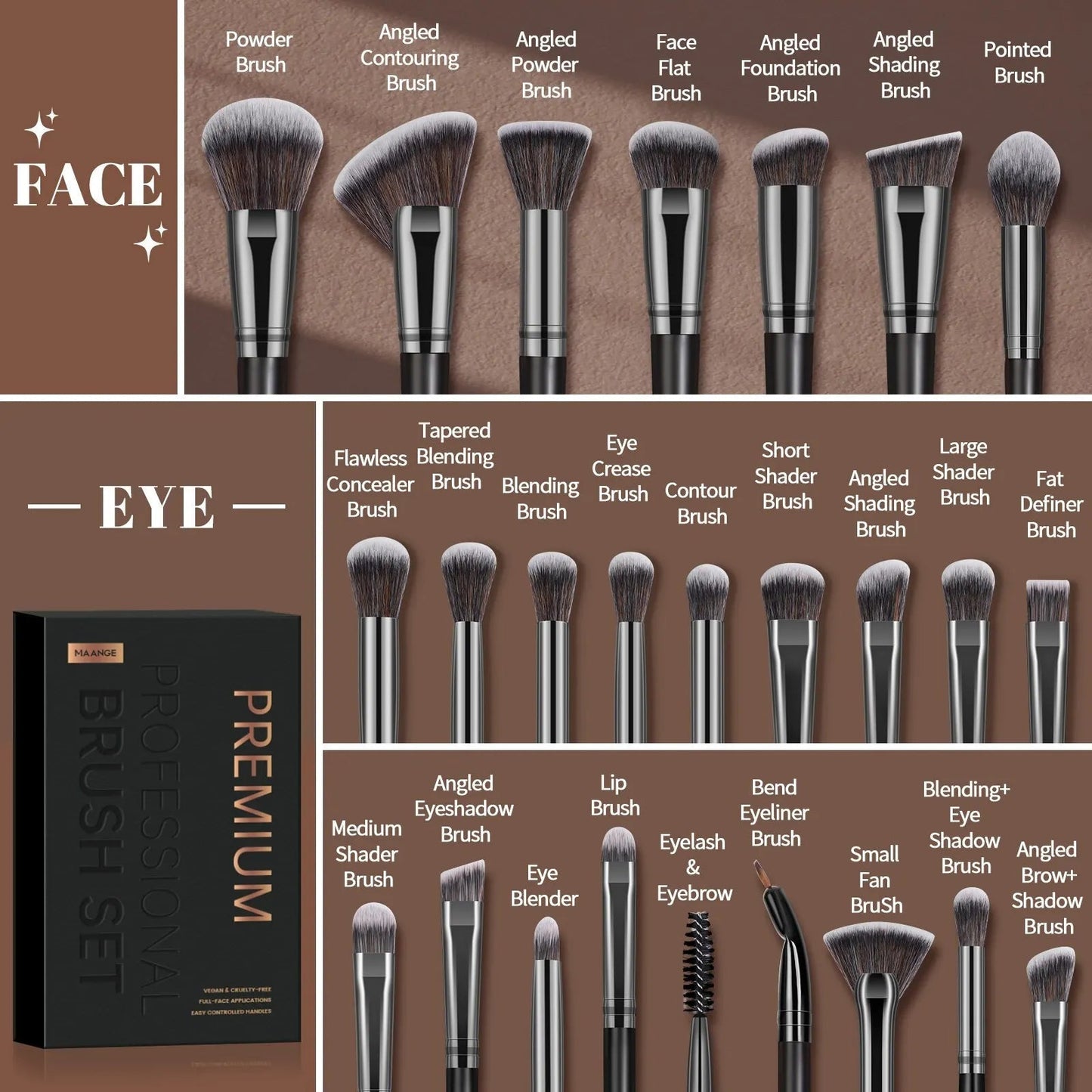 MAANGE Professional Gift Box 25 Pieces Makeup Brushes Kit Face Eye Beauty Brushes For Foundation Conceal Eyeshadow Contour Brush - RELUX.STORE