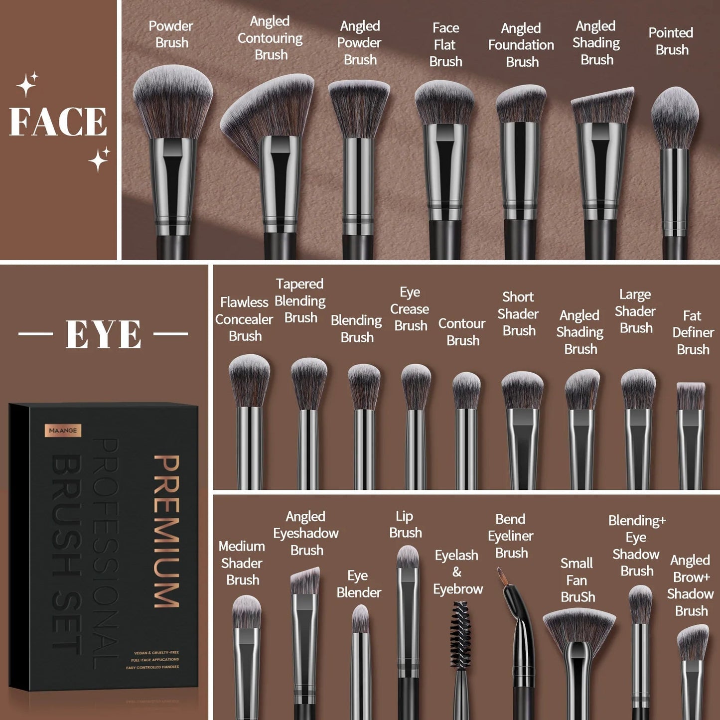MAANGE Professional Gift Box 25 Pieces Makeup Brushes Kit Face Eye Beauty Brushes For Foundation Conceal Eyeshadow Contour Brush - RELUX.STORE