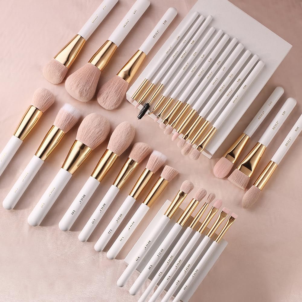 Makeup Brushes Set 30Pcs Professional Makeup Brush Premium Pink Vegan Synthetic Kabuki Foundation Blending Brush Face Powder Blush Concealers Eye Shadows Make up Brush Set (White/Rose Golden) - RELUX.STORE