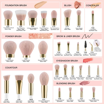 Makeup Brushes Set 30Pcs Professional Makeup Brush Premium Pink Vegan Synthetic Kabuki Foundation Blending Brush Face Powder Blush Concealers Eye Shadows Make up Brush Set (White/Rose Golden) - RELUX.STORE