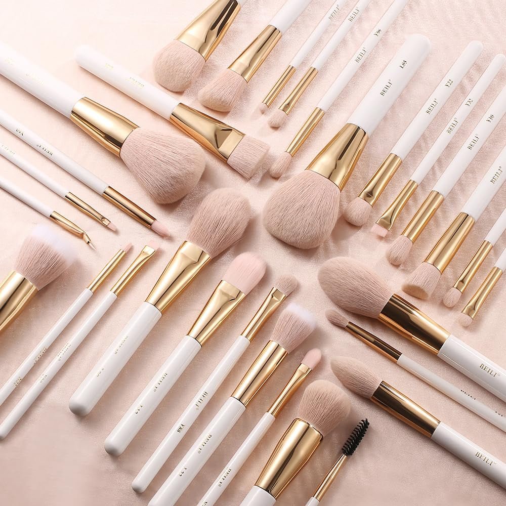 Makeup Brushes Set 30Pcs Professional Makeup Brush Premium Pink Vegan Synthetic Kabuki Foundation Blending Brush Face Powder Blush Concealers Eye Shadows Make up Brush Set (White/Rose Golden) - RELUX.STORE