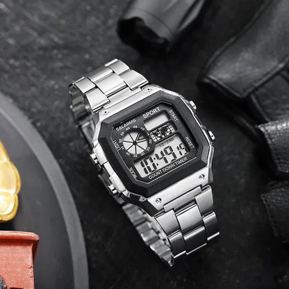 MAYZHISU Classic Men's Digital Watches Luxury Stainless Steel Strap Sport Watches Men Military Clock LED Sport Wristwatch - RELUX.STORE
