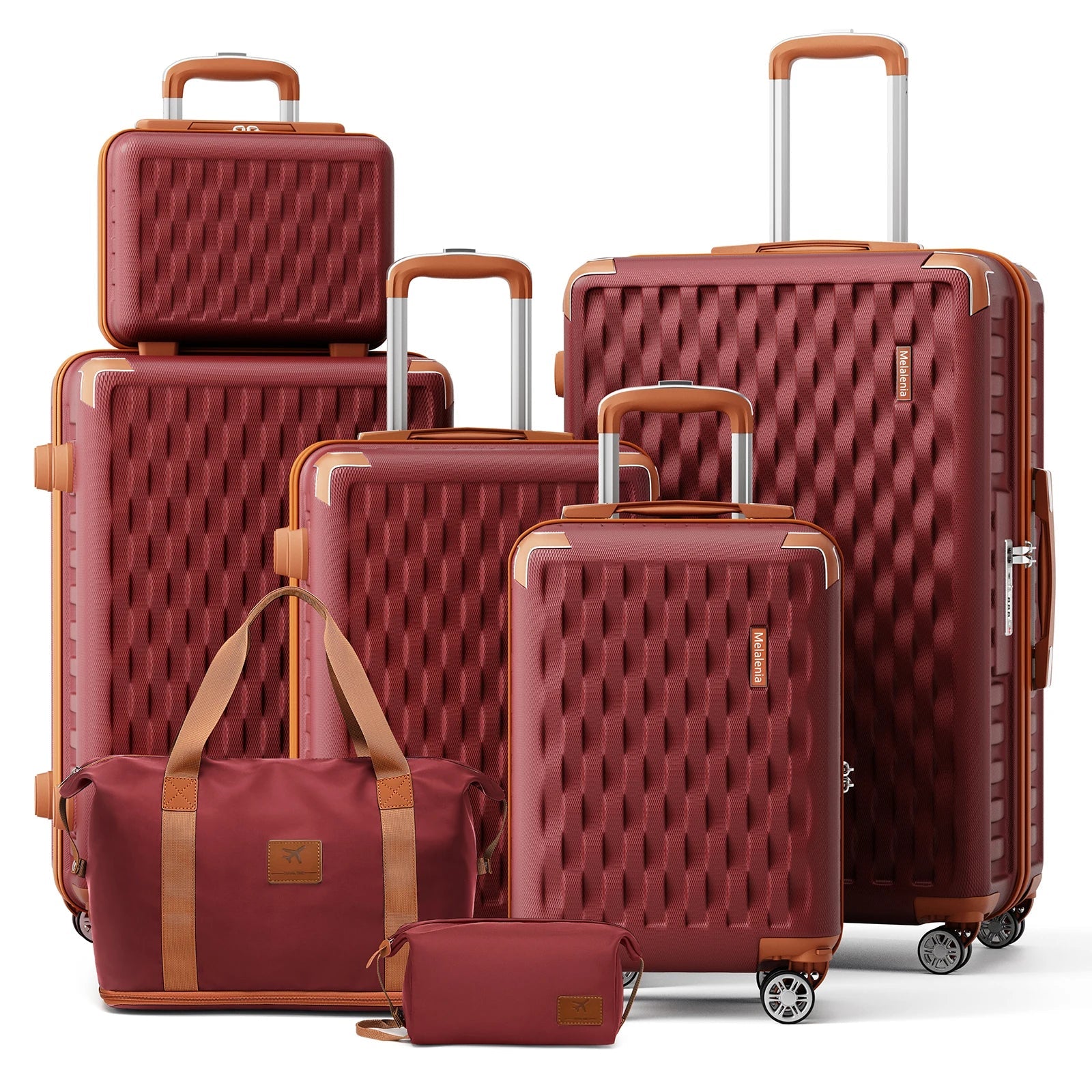 Melalenia Luggage Sets 7 Piece Hard Shell Carry on Suitcase with Spinner Wheels and TSA Lock, Lightweight Travel Duffel Bag - RELUX.STOREMelalenia Luggage Sets 7 Piece Hard Shell Carry on Suitcase with Spinner Wheels and TSA Lock, Lightweight Travel Duffel Bag