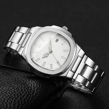 Men Fashion Wristwatches Business Square Dial Stainless Steel Strap Quartz Watch with Calendar For Mens Clock（Without Box） - RELUX.STORE