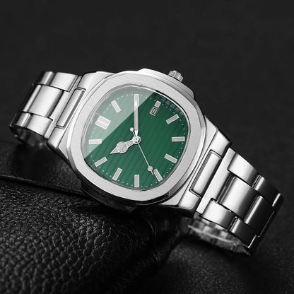 Men Fashion Wristwatches Business Square Dial Stainless Steel Strap Quartz Watch with Calendar For Mens Clock（Without Box） - RELUX.STORE
