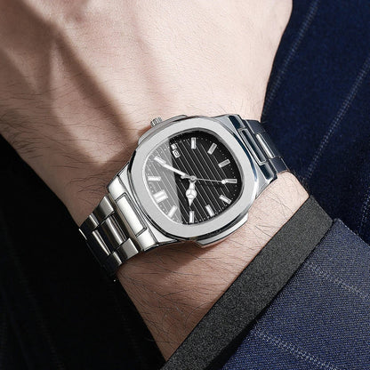 Men Fashion Wristwatches Business Square Dial Stainless Steel Strap Quartz Watch with Calendar For Mens Clock（Without Box） - RELUX.STORE