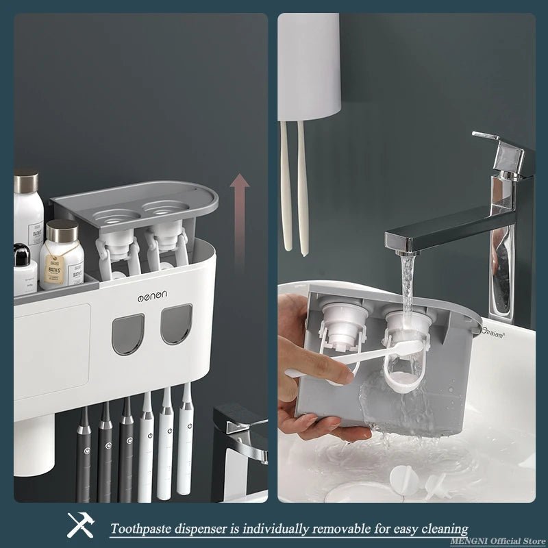 MENGNI - Magnetic Adsorption Inverted Toothbrush Holder Wall - Automatic Toothpaste Squeezer Storage Rack Bathroom Accessories - RELUX.STORE