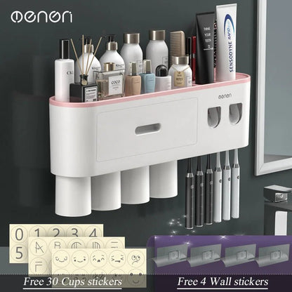 MENGNI - Magnetic Adsorption Inverted Toothbrush Holder Wall - Automatic Toothpaste Squeezer Storage Rack Bathroom Accessories - RELUX.STORE