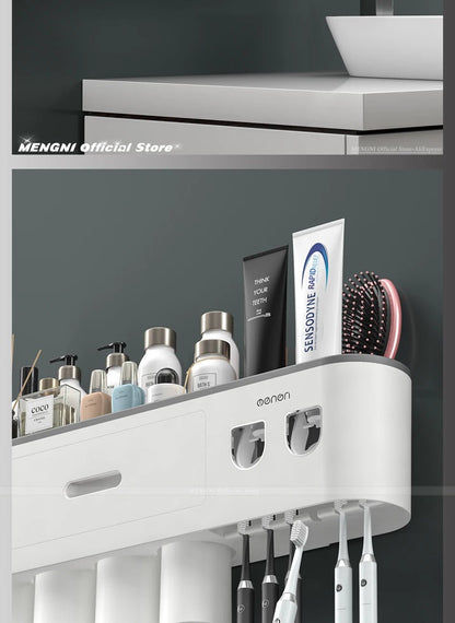 MENGNI - Magnetic Adsorption Inverted Toothbrush Holder Wall - Automatic Toothpaste Squeezer Storage Rack Bathroom Accessories - RELUX.STORE