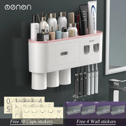 MENGNI - Magnetic Adsorption Inverted Toothbrush Holder Wall - Automatic Toothpaste Squeezer Storage Rack Bathroom Accessories - RELUX.STORE