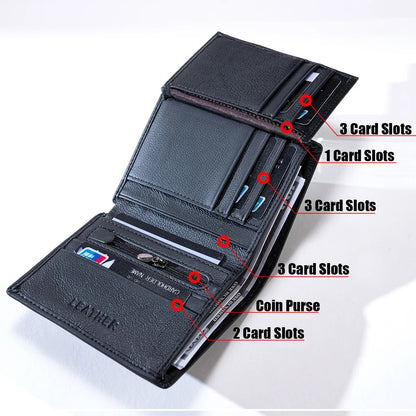 "Men’s Genuine Leather Wallet – RFID Blocking Short Wallet with Coin Purse, Vintage Vertical Design, Credit Card Holder & Money Bag" - RELUX.STORE