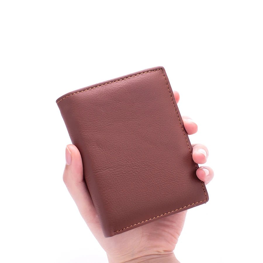 "Men’s Genuine Leather Wallet – RFID Blocking Short Wallet with Coin Purse, Vintage Vertical Design, Credit Card Holder & Money Bag" - RELUX.STORE