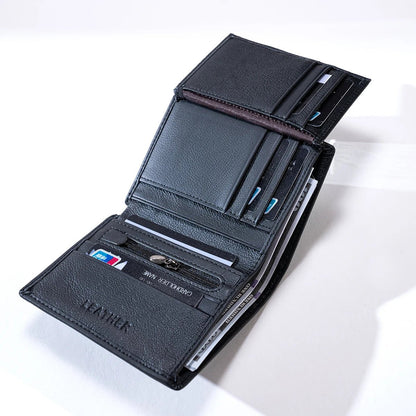 "Men’s Genuine Leather Wallet – RFID Blocking Short Wallet with Coin Purse, Vintage Vertical Design, Credit Card Holder & Money Bag" - RELUX.STORE