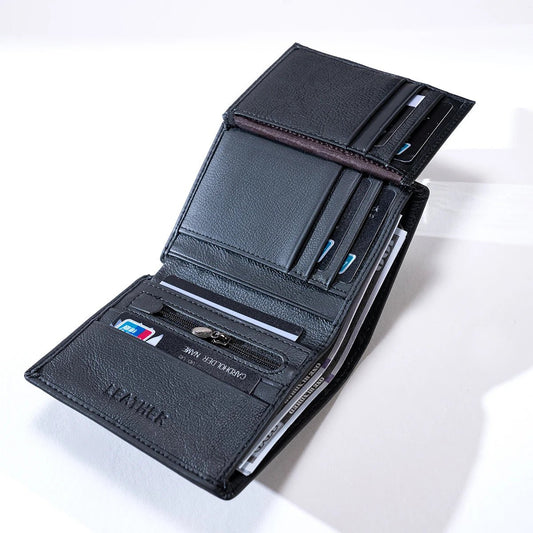 "Men’s Genuine Leather Wallet – RFID Blocking Short Wallet with Coin Purse, Vintage Vertical Design, Credit Card Holder & Money Bag" - RELUX.STORE