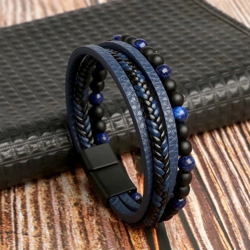 "Men’s Leather Bracelet – Multi - Layer Tiger Eye Beaded Bracelet, Classic Fashion Jewelry Gift for Men" - RELUX.STORE